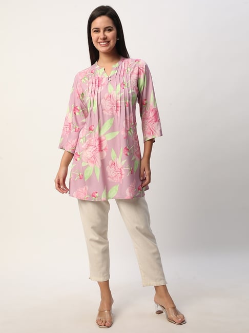 R&B Purple Rayon Floral Print Regular Fit Top-picture-38