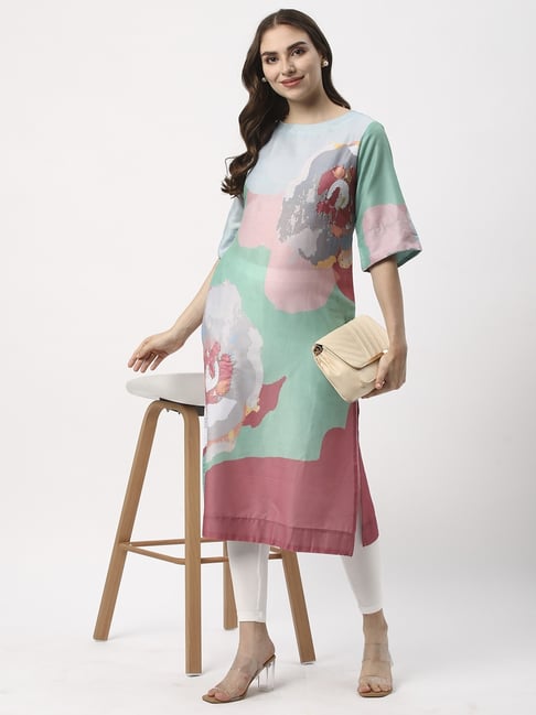 R&B Light Green Rayon Abstract Straight Kurta-picture-35