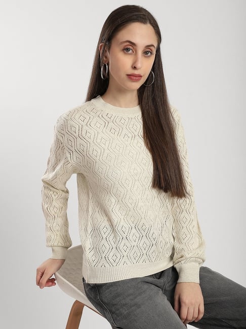 R&B Off White Acrylic Woven Design Pullover