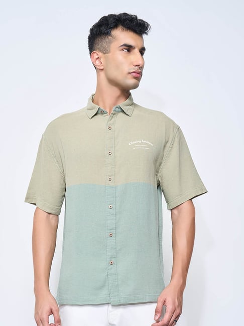 7 Alt By Pantaloons Sage Green Loose Fit Ombre Shirt-picture-18