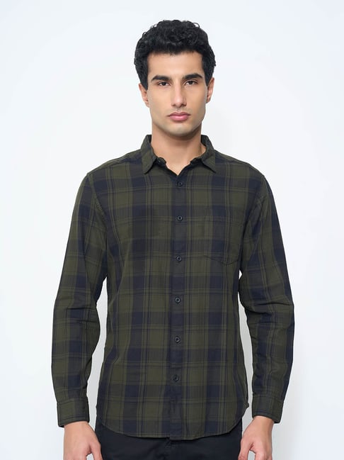 Peregrine By Pantaloons Green Regular Fit Checks Shirt-picture-41