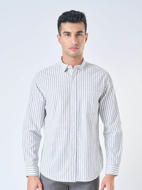 Peregrine By Pantaloons White Regular Fit Striped Shirt-picture-29