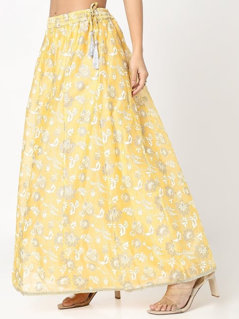 R&B Mustard Viscose Floral Print Skirt-picture-26