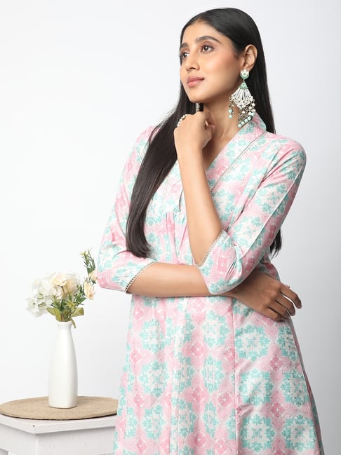 R&B Light Pink Polyester Printed A Line Kurta-picture-19