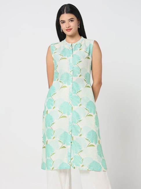 R&B Light Green Polyester Floral Print Kurta-picture-33