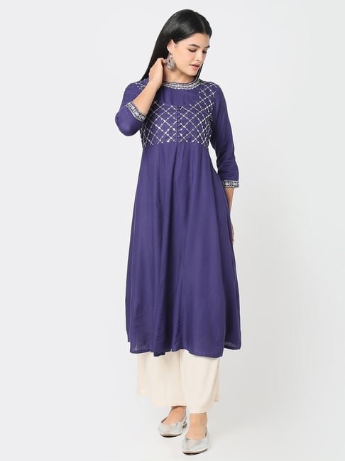 R&B Indigo Rayon A Line Kurta-picture-20