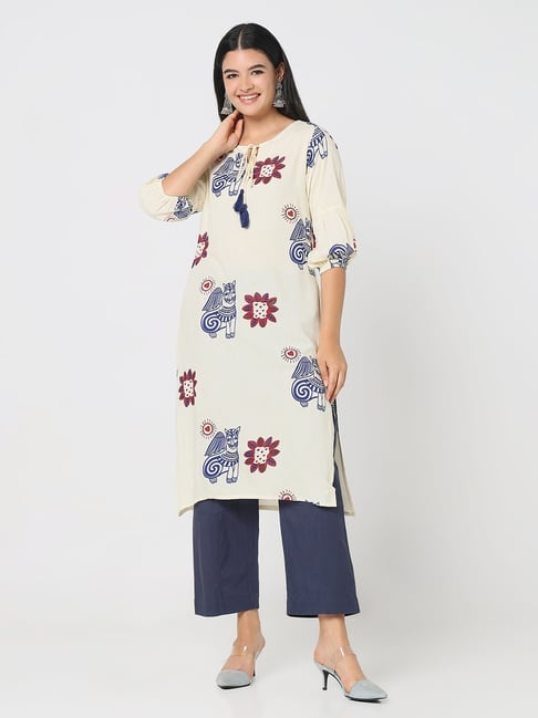 R&B Ivory Rayon Printed Straight Kurta-picture-29