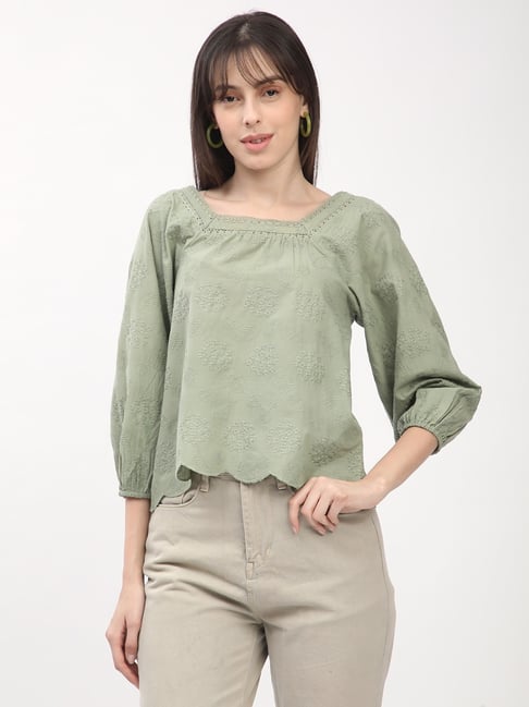 R&B Light Green Cotton Regular Fit Top-picture-34