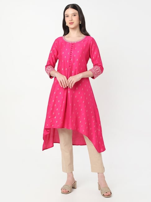 R&B Magenta Polyester High Low Kurta-picture-13