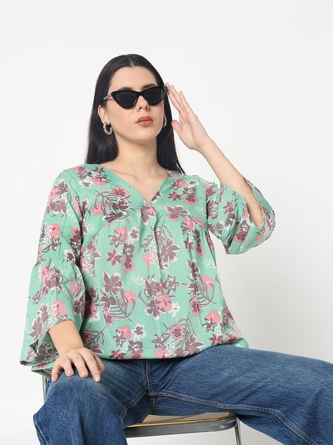 R&B Light Green Polyester Floral Print Regular Fit Top-picture-27