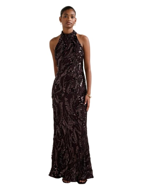 Jassinta Petite Halter Sequin Maxi Dress