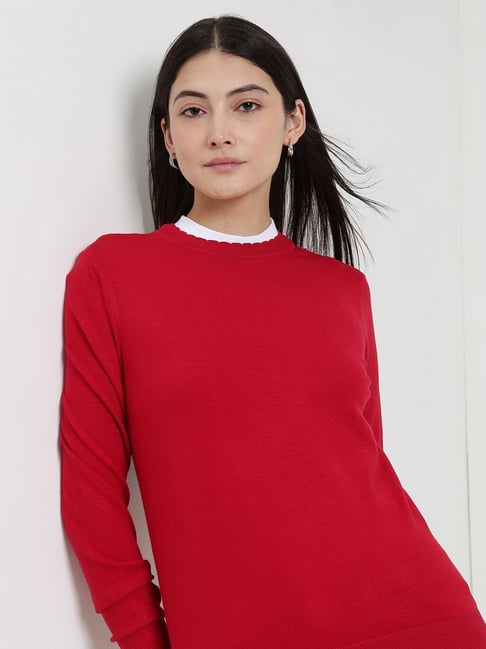 Fablestreet Red Nylon Solid Sweater-picture-20