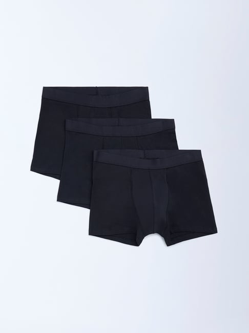 WES Lounge by Westside Black Cotton Trunks - Pack of 3