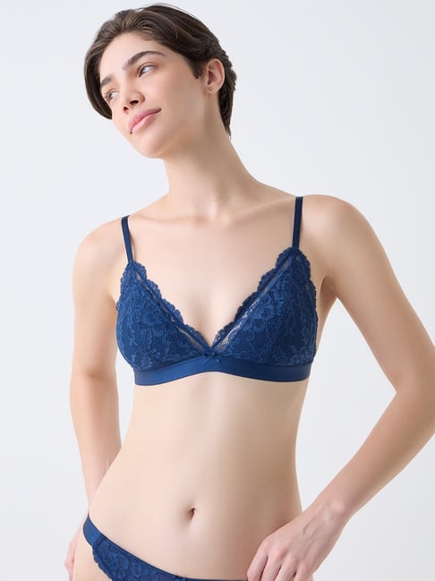 Wunderlove by Westside Dark Blue Lace Cotton-Blend Padded Bra-picture-20