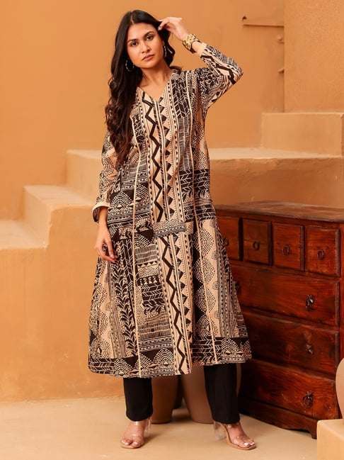 The Kaftan Company Beige Printed Kurti