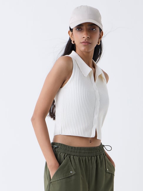 Nuon by Westside Off-White Self-Striped Top