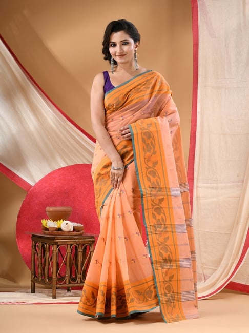 Desh Bidesh Orange Cotton Woven Design Saree Without Blouse Piece-picture-35