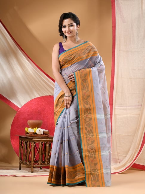 Desh Bidesh Grey Cotton Woven Design Saree Without Blouse Piece-picture-30