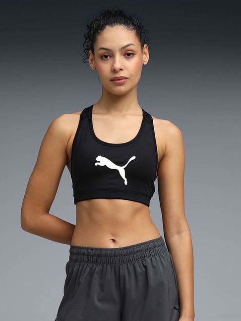 Puma Black Tight Fit Printed Sports Bra