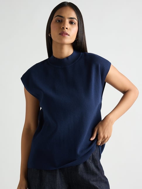 FEMMELLA Navy Viscose Solid Regular Fit Sweater-picture-22
