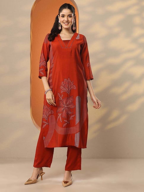 gerua by libas Libas Rust Straight Fit Floral Print Kurta-picture-31
