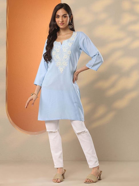 Libas Blue Straight Fit Embroidered Kurti-picture-24