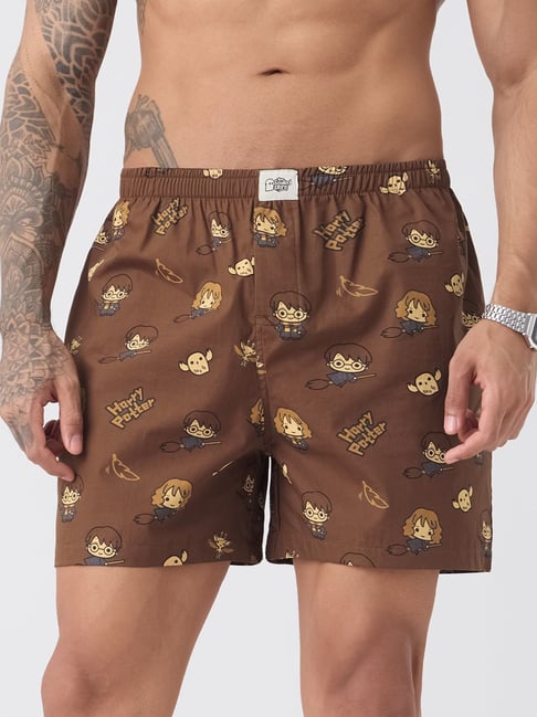 The Souled Store Brown Cotton Regular Fit Printed Shorts