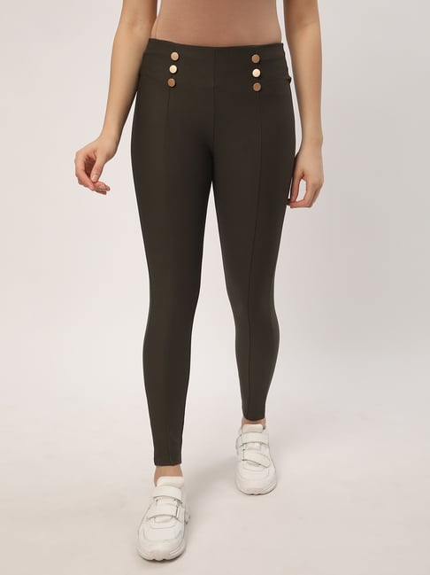 R&B Olive Viscose Slim Fit Jeggings-picture-26