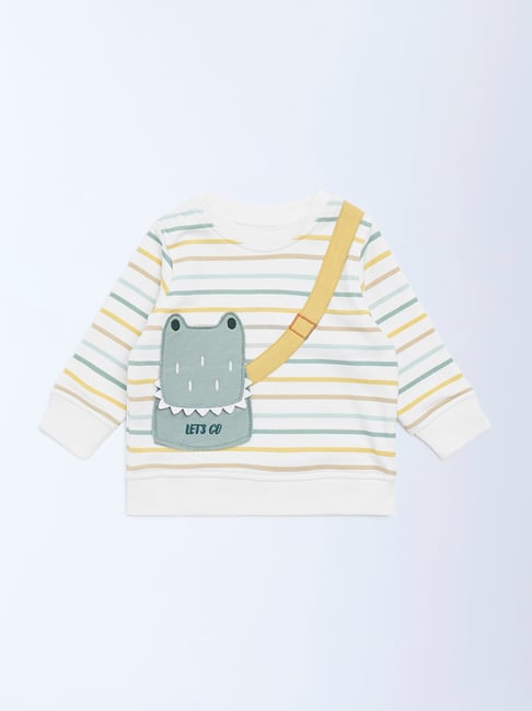 HOP Baby by Westside White Stripe Printed Cotton-Blend Sweatshirt-picture-45