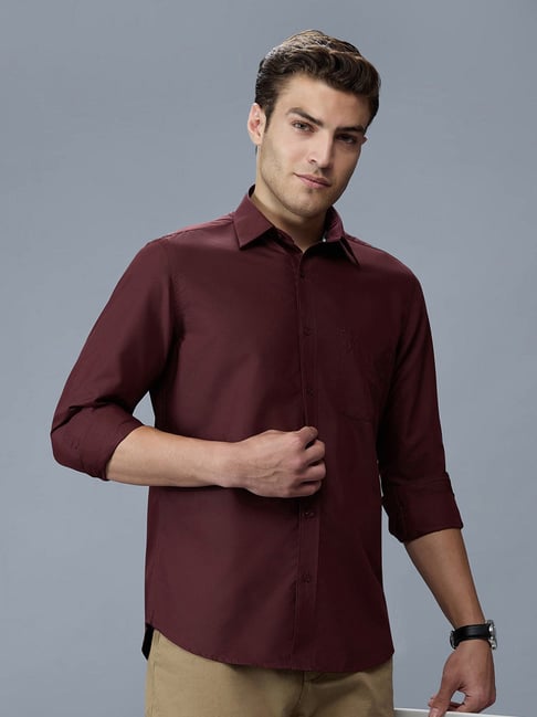 Kenneth Cole Maroon Slim Fit Shirt-image-3