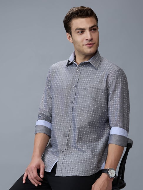 Kenneth Cole Grey Cotton Slim Fit Printed Shirt-image-39