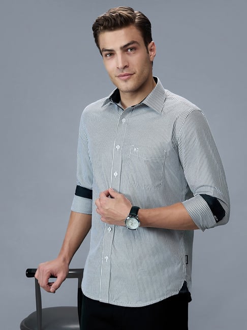 Kenneth Cole Black Slim Fit Striped Shirt-image-19