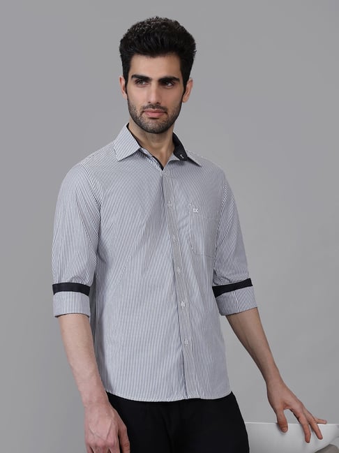 Kenneth Cole Grey Slim Fit Striped Shirt-image-47