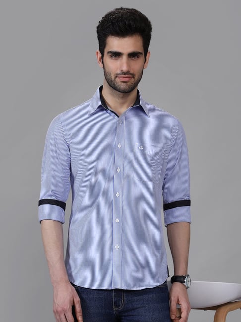 Kenneth Cole Blue Slim Fit Striped Shirt-image-45