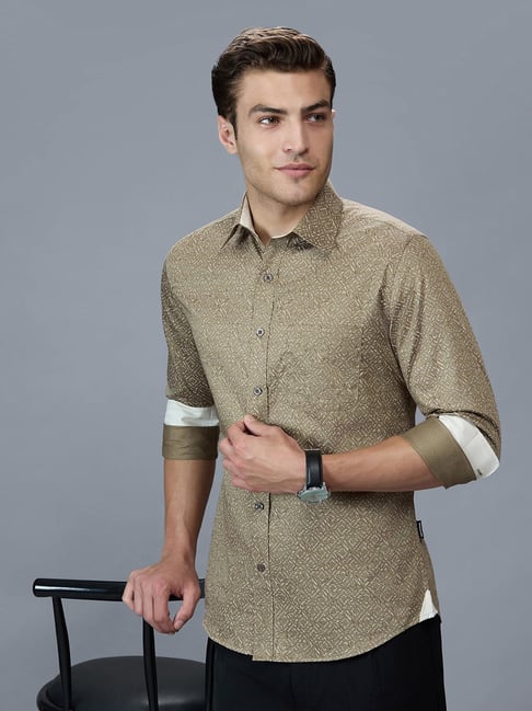 Kenneth Cole Brown Cotton Slim Fit Printed Shirt-image-49