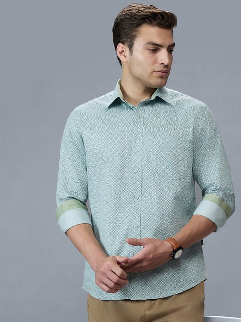 Kenneth Cole Pista Green Cotton Slim Fit Printed Shirt-image-33
