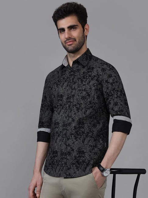 Kenneth Cole Olive Cotton Slim Fit Printed Shirt-image-11