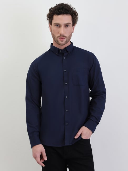 Styli Navy Cotton Regular Fit Shirt-picture-17