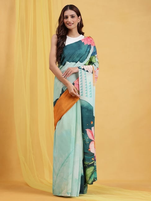 navyasa by liva Mint Green Digital Printed Saree With Unstitched Blouse-picture-19