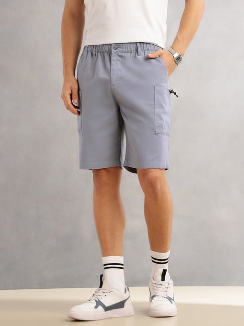 Thomas Scott Blue Cotton Relaxed Fit Cargo Shorts