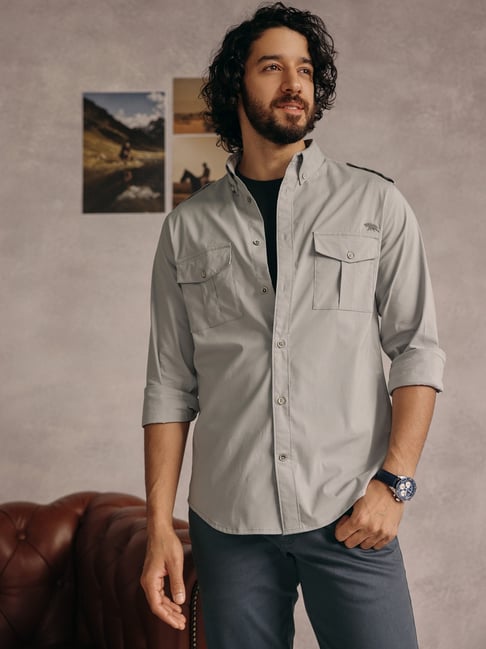 Andamen Light Grey Slim Fit Shirt-image-33