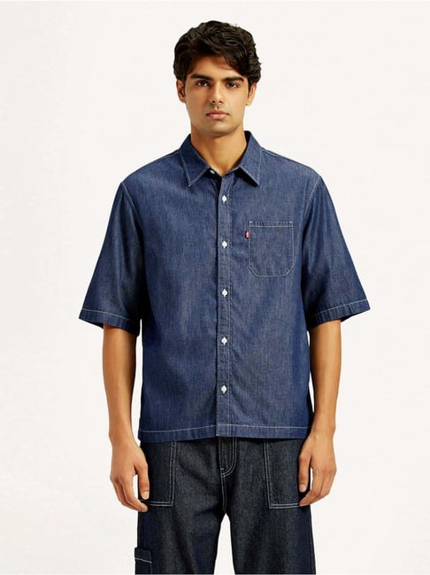 Levi's Dark Blue Cotton Regular Fit Denim Shirt