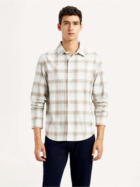 Levi's White Cotton Slim Fit Checks Shirt-picture-14