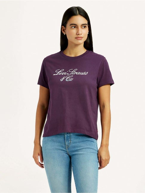 Levi's Purple Cotton Regular Fit Printed T-Shirt