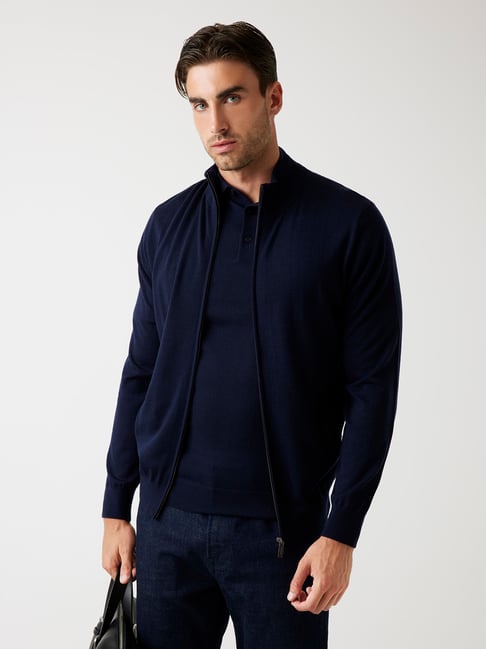 Guess Smart Blue Merino Yarn Regular Fit Jacket-picture-16