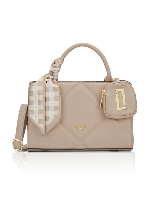 LAVIE LUXE Beige Quaro26 Quilted Small Leather Satchel