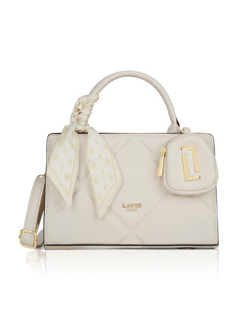 LAVIE LUXE Off White Quaro26 Quilted Small Leather Satchel