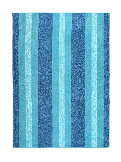 Saral Home Blue Microfiber Striped Antiskid Carpet (150 x 210 cm)