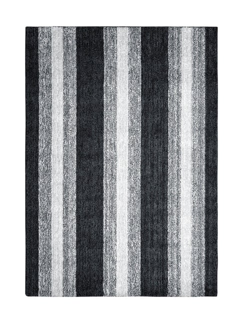 Saral Home Black Microfiber Striped Antiskid Carpet (150 x 210 cm)