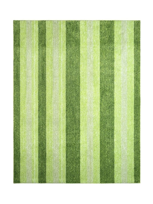 Saral Home Green Microfiber Striped Antiskid Carpet (120 x 180 cm)